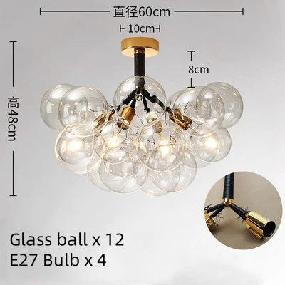Modern Bubble Transparent Glass Ball Ceiling Lamp Crystal Ball Pendant Light with E27 Bulb for Living Room Bedroom Home Decor