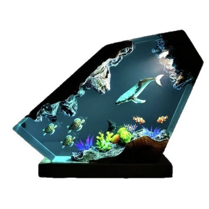 Resin Whale And Manta Ray Adventure Lamp Resin Night Light Home Decor Gift For Men Unique Ocean Animal Resin Sculpture Lamp