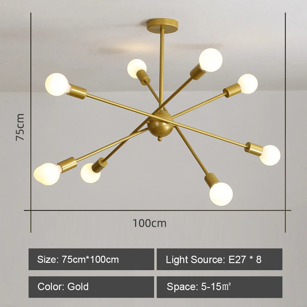 Modern Sputnik Chandelier Nordic Ceiling Light Semi Flush Mount Ceiling Lamp Bedroom Living Room Home Decor Lighting Fixture LED