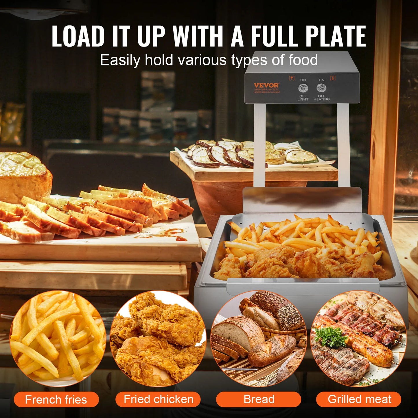 SucceBuy French Fry Food Warmer Commercial Food Heating Countertop 104-122°F Fries Food Warmer for Chip Buffet Restaurant