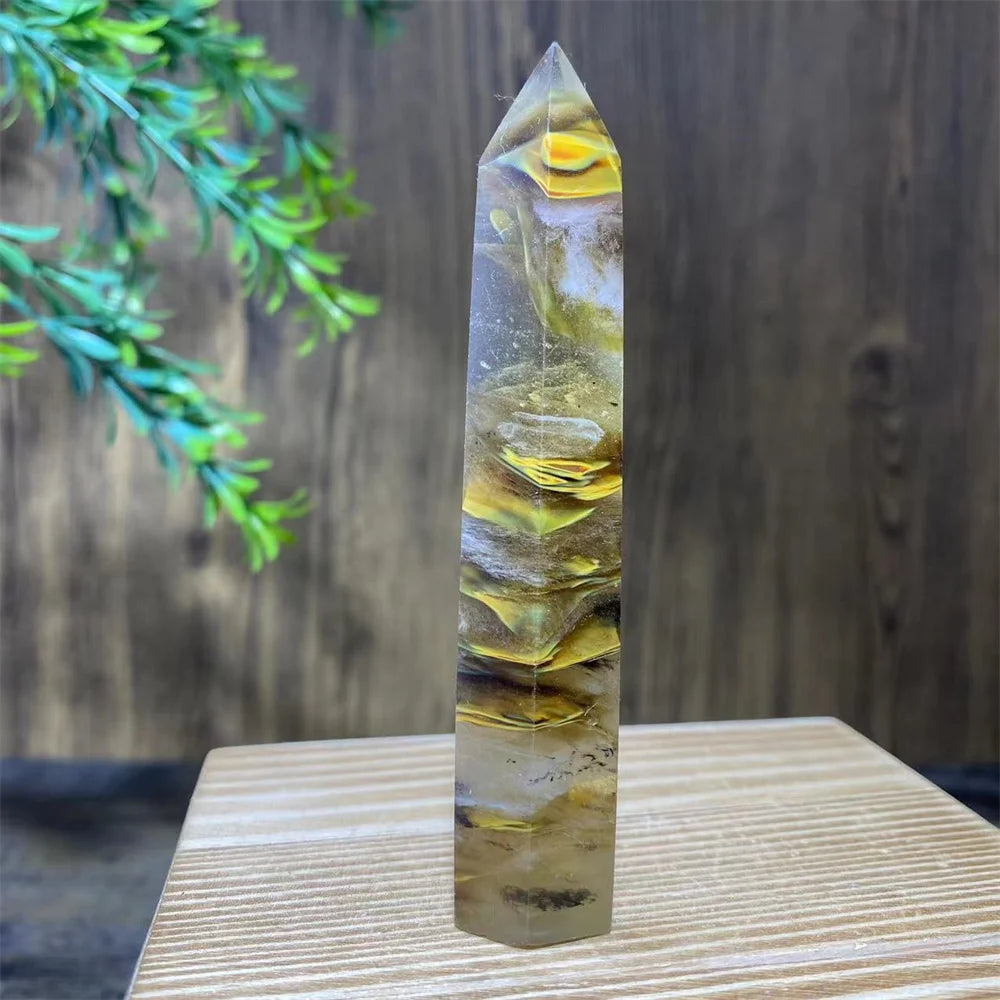 Smelting Fire Quartz Ghost Crystal Stone Point Tower Mineral Energy Healing Hexagonal Wand Home Decor Gift