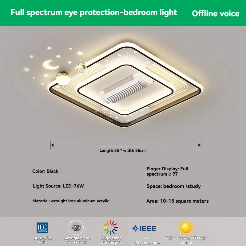 LED Ceiling Fan Light With Remote Control For Living Room Designer Invisible Bladeless Ceiling Fan Lamp Home Decor Bedroom