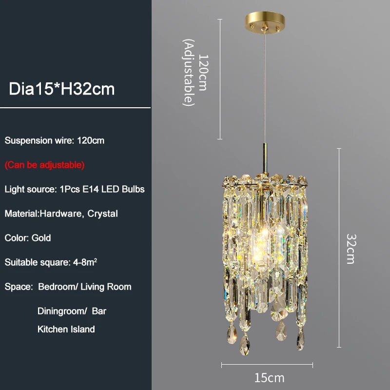 Modern Crystal Dining Room Round Home Decor Lamp Gold/chrome Luxury Indoor Lighting Led Pendant Bedroom Light Fixture