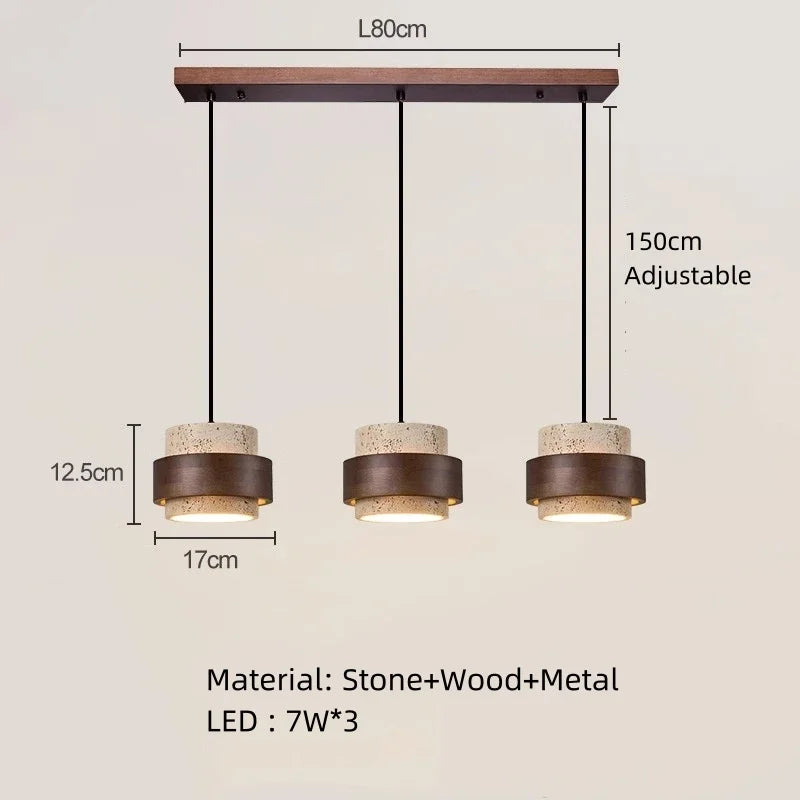 Modern Minimalist Wood LED Pendant Lamp Dining Room Bedroom Chandelier Bedside Natural Stone Indoor Home Decor Hanging Lighting