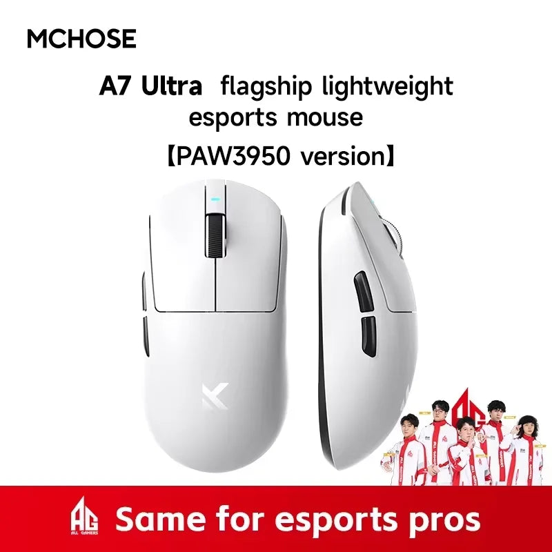 MCHOSE A7 Ultra Gaming Mouse PAW3950 8000Hz Polling Rate Optical Switch BT 2.4G Wireless ≥20000FPS 750IPS 42000DPI 500mAh 59g