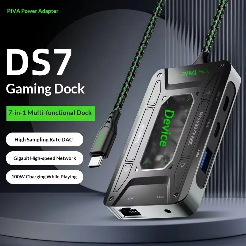 PIVA DS7 / DS7 Pro 7-in-1 Docking Station TypeC Adapter Docking Station HDMI 100W Fast Charge Audio With iPhone iPad Pro Custom