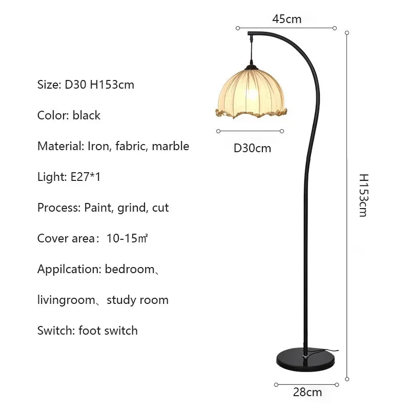 Nordic Wabi-Sabi Retro Fabric E27 Floor Lamps Medieval Living Room Sofa Ambient Lights Lighting Bedroom Lamp Home Decor Fixtures