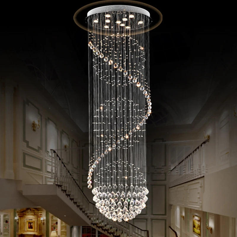 ModernCrystal LED Llight Staircase Home Decor Chandelier Lamp Stylish Hotel Project Villa Hall Long Double Suspension Luminaire