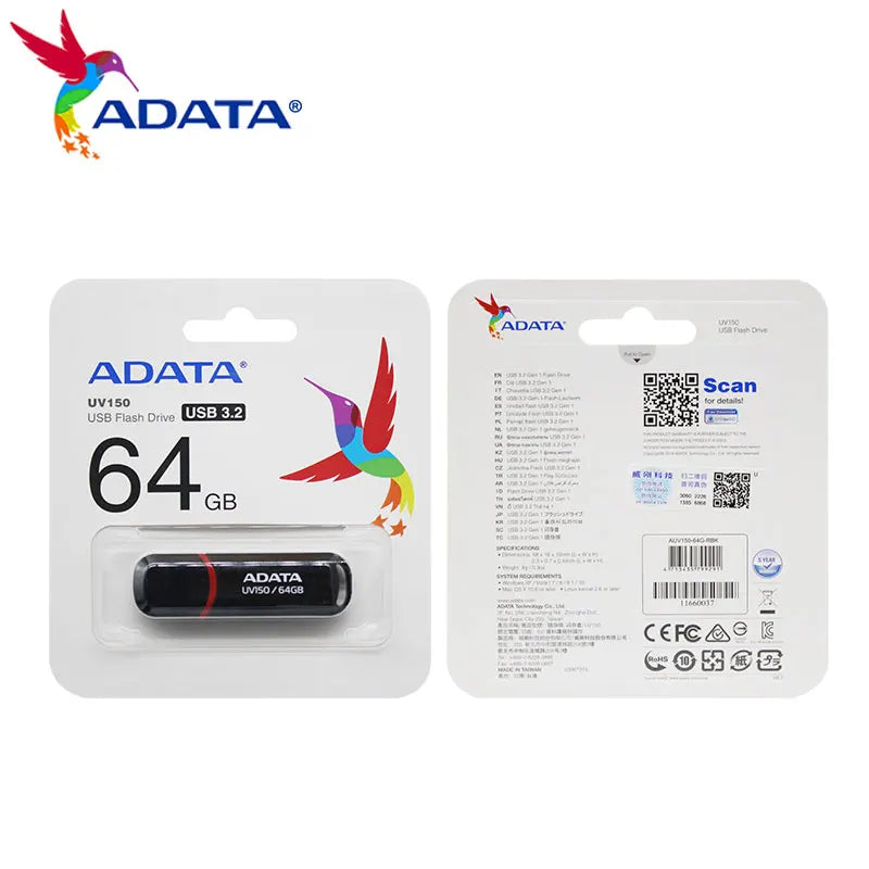Original ADATA USB 3.2 USB Flash Drive UV150 Pen Drive 128GB 64GB 32GB Pendrive Black Flash Memory Stick for Computer U Disk