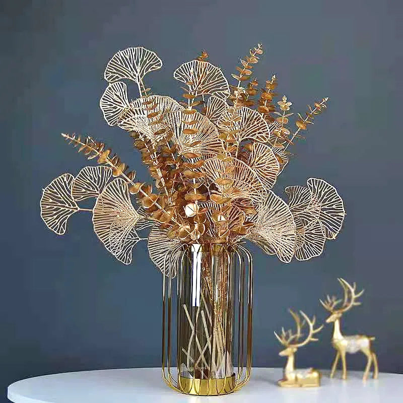 Artificial Gold Leaf Wedding Decoration Flower Fake Plants Branch Flowers Arrangement Material Christmas Home Decor Accessories