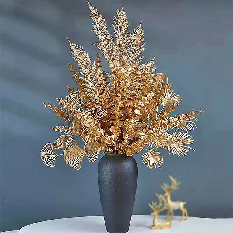 Artificial Gold Leaf Wedding Decoration Flower Fake Plants Branch Flowers Arrangement Material Christmas Home Decor Accessories