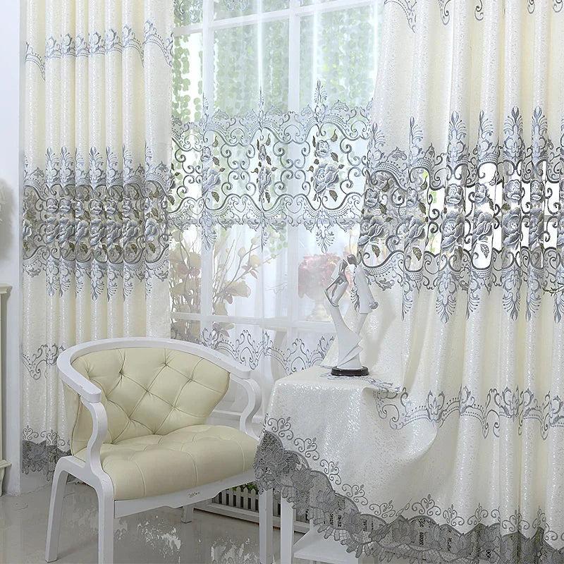 Luxury Europe Embroidered Tulle Window Curtains For living Room Bedroom Blackout Curtains Window Treatment Drapes Home Decor