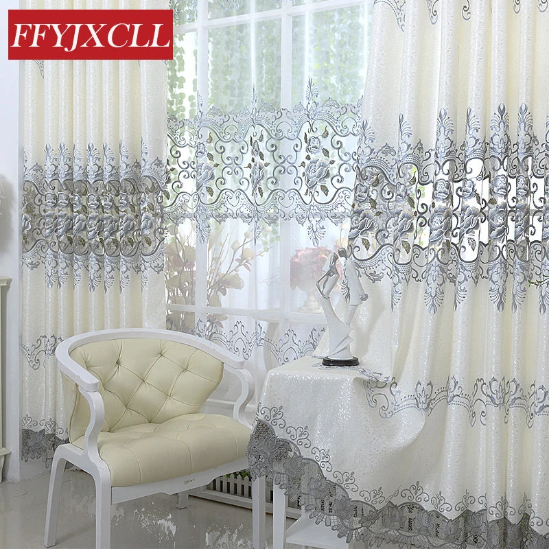 Luxury Europe Embroidered Tulle Window Curtains For living Room Bedroom Blackout Curtains Window Treatment Drapes Home Decor