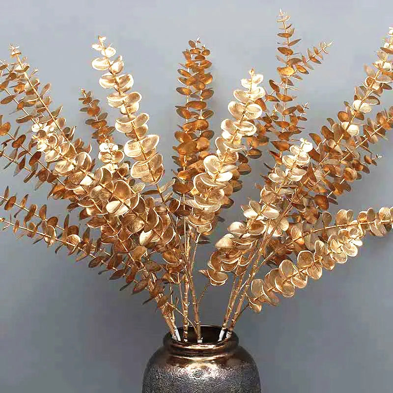 Artificial Gold Leaf Wedding Decoration Flower Fake Plants Branch Flowers Arrangement Material Christmas Home Decor Accessories