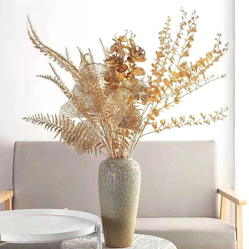 Artificial Gold Leaf Wedding Decoration Flower Fake Plants Branch Flowers Arrangement Material Christmas Home Decor Accessories