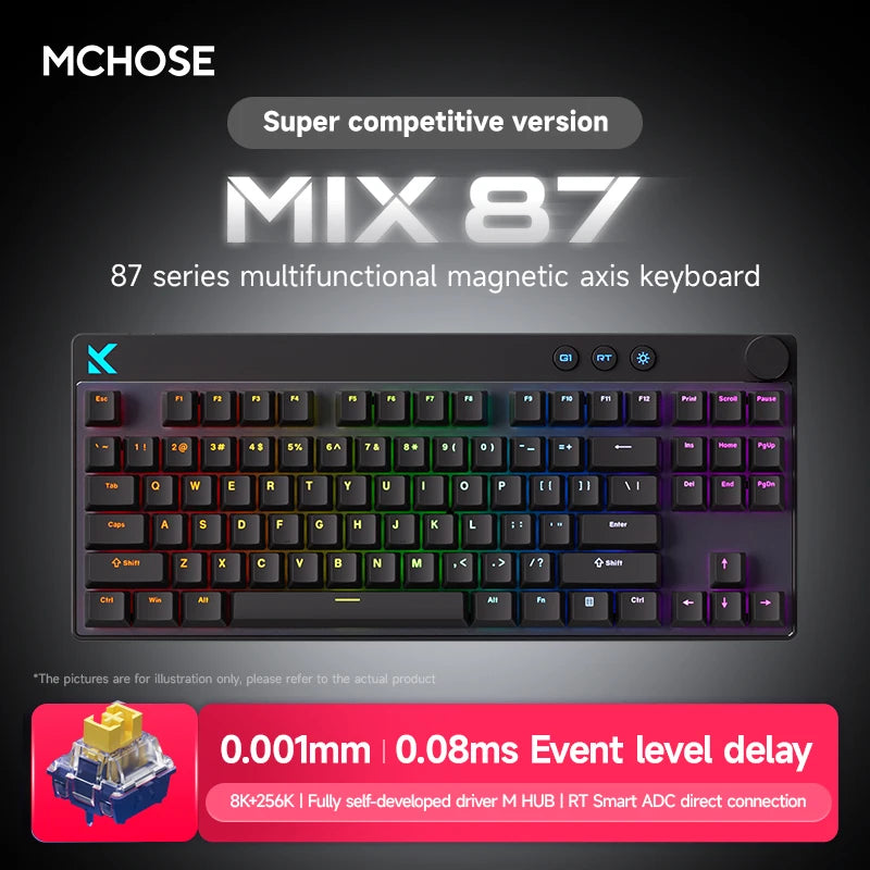 MCHOSE MIX87 Magnetic Axis Keyboard Wired Gaming Keyboard RGB 8K+256K E-sport 0.08ms Low Latency 0.001mmRT Customized Keyboard