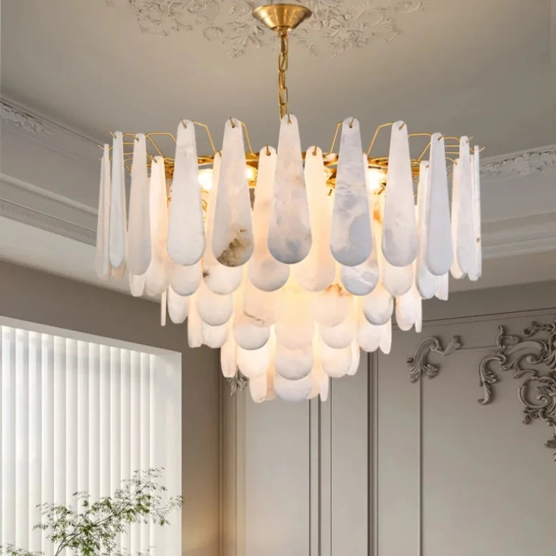 Brass Marble Chandelier Wall Lamp Modern American Style Dimmable Pendant Light for Living Room Bedroom Hotel Villa Home Decor
