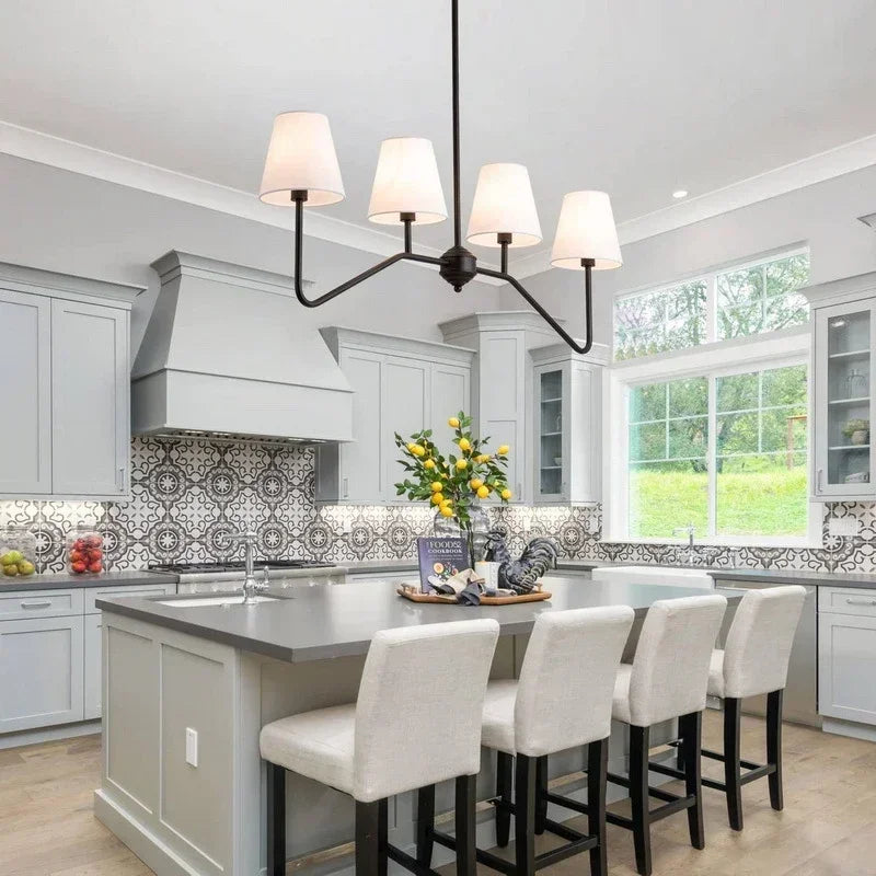 Modern Salon Home Decor Pendant Lights American Style White Linen Shades Led Lamp Living Room Dining Table Bedroom Chandeliers