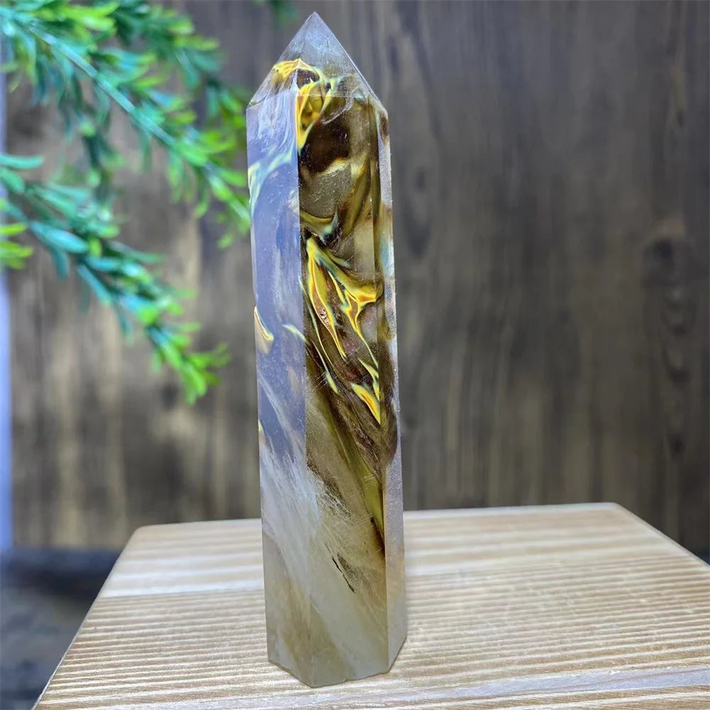 Smelting Fire Quartz Ghost Crystal Stone Point Tower Mineral Energy Healing Hexagonal Wand Home Decor Gift