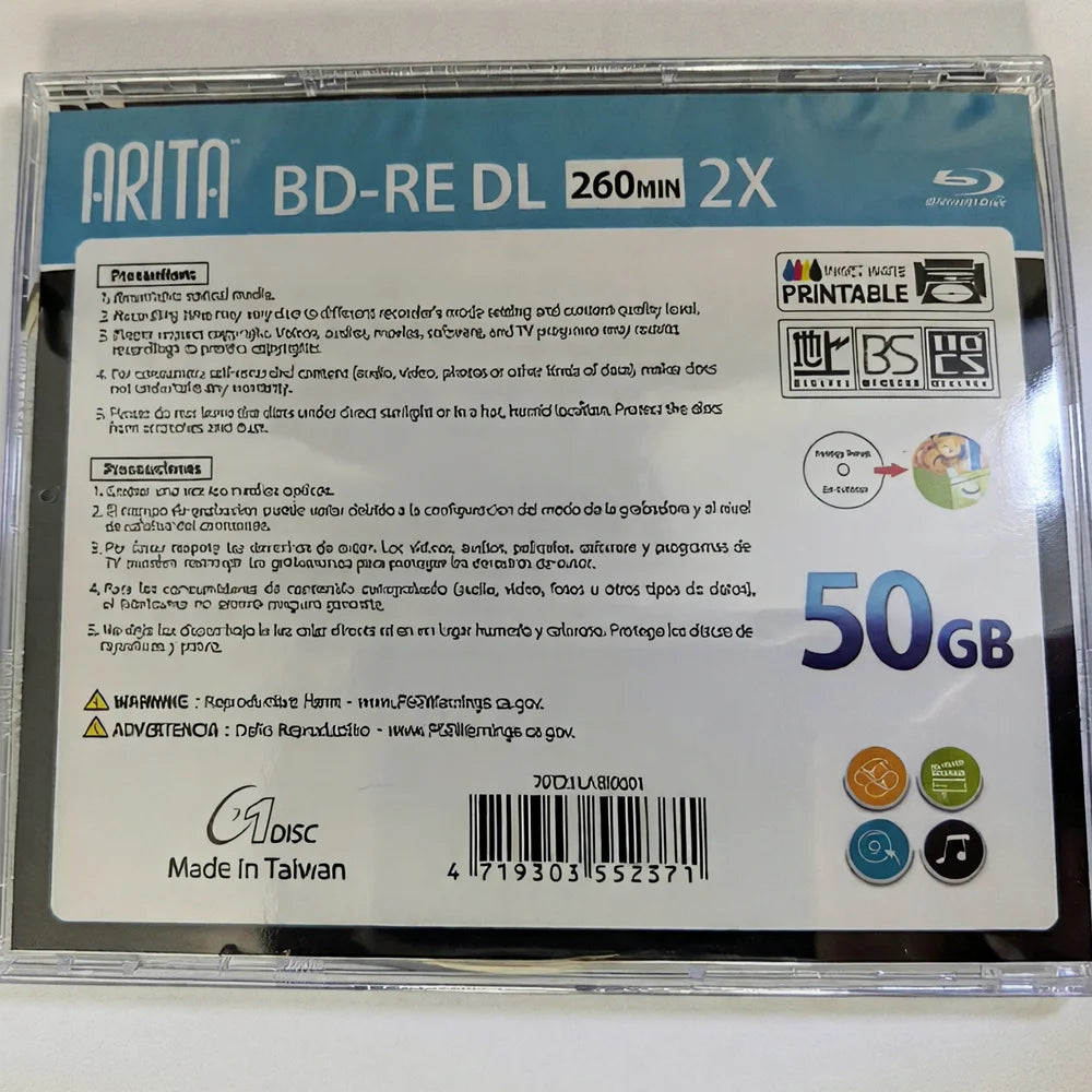 Blu-Ray Disc BD-RE DL 50GB 2X BDRE Blank Bluray Disks Dual Layer Rewritable 5pack