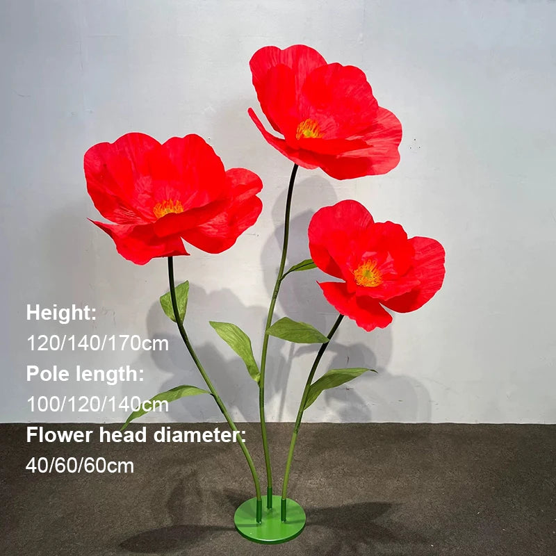 Wedding Artificial Flowers Paper Poppy Flower Wall Garden Decoration Photography Props Window Display Party Supplies Home Decor