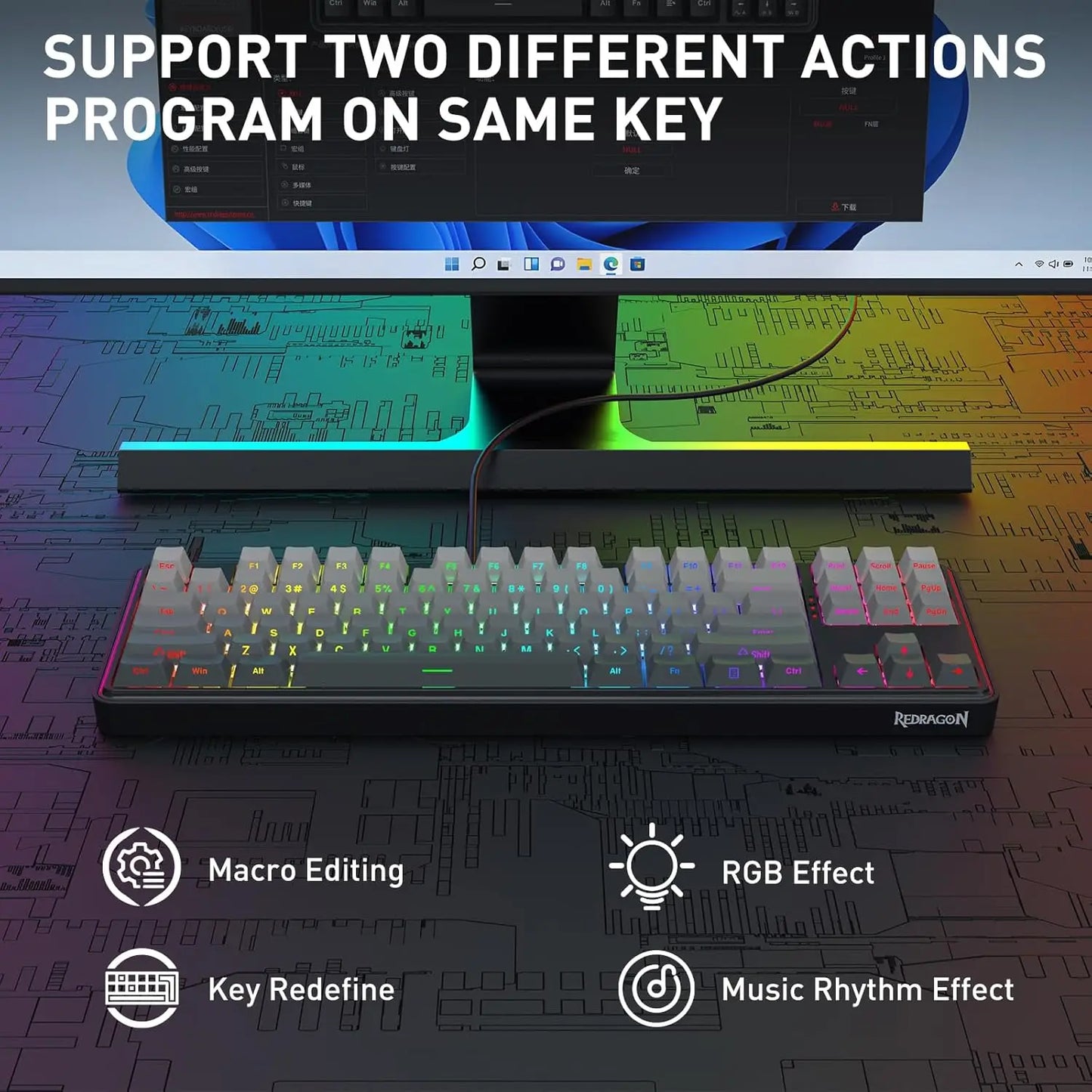 Redragon HE Rapid Trigger Gaming  87 Keys TKL Wired Mechanical Keyboard,Hyper-Fast Actuation Hall Effect Magnetic Switch