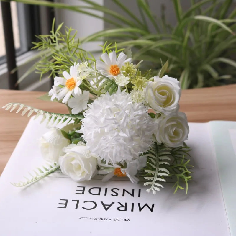 1PC Artificial Flowers Wedding Decor Props Bedroom Decoration Bridal Bouquet Garden Fake Silk Roses Hydrangeas Daisy Home Decor
