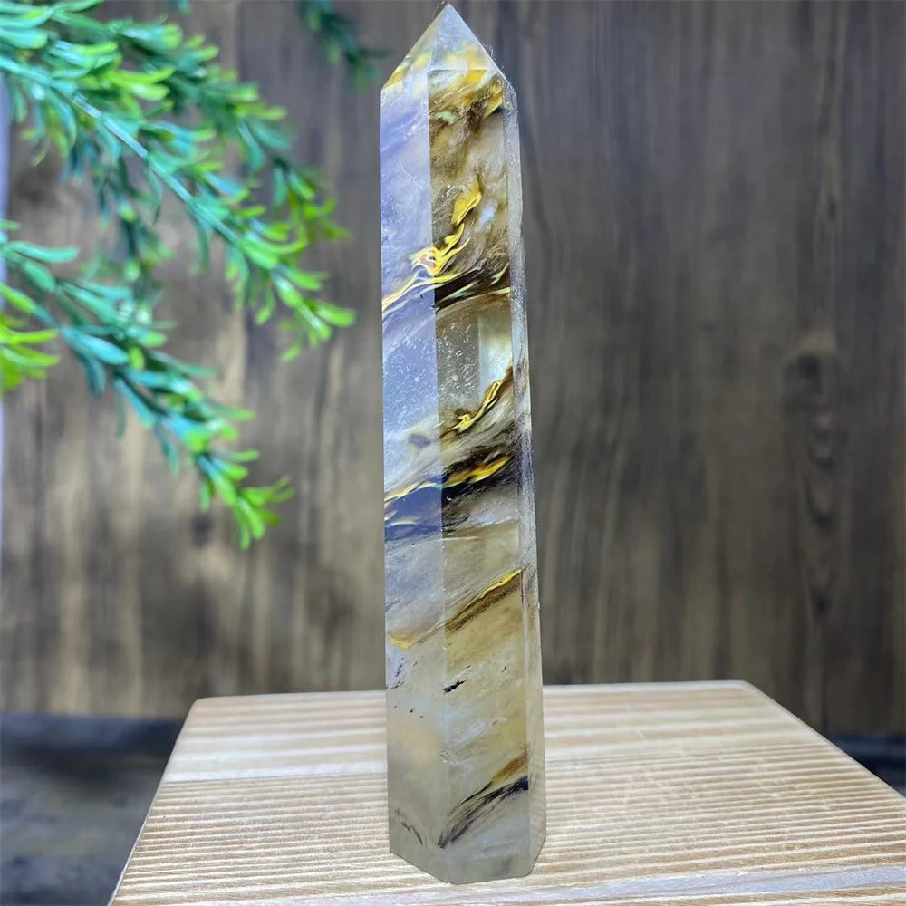 Smelting Fire Quartz Ghost Crystal Stone Point Tower Mineral Energy Healing Hexagonal Wand Home Decor Gift