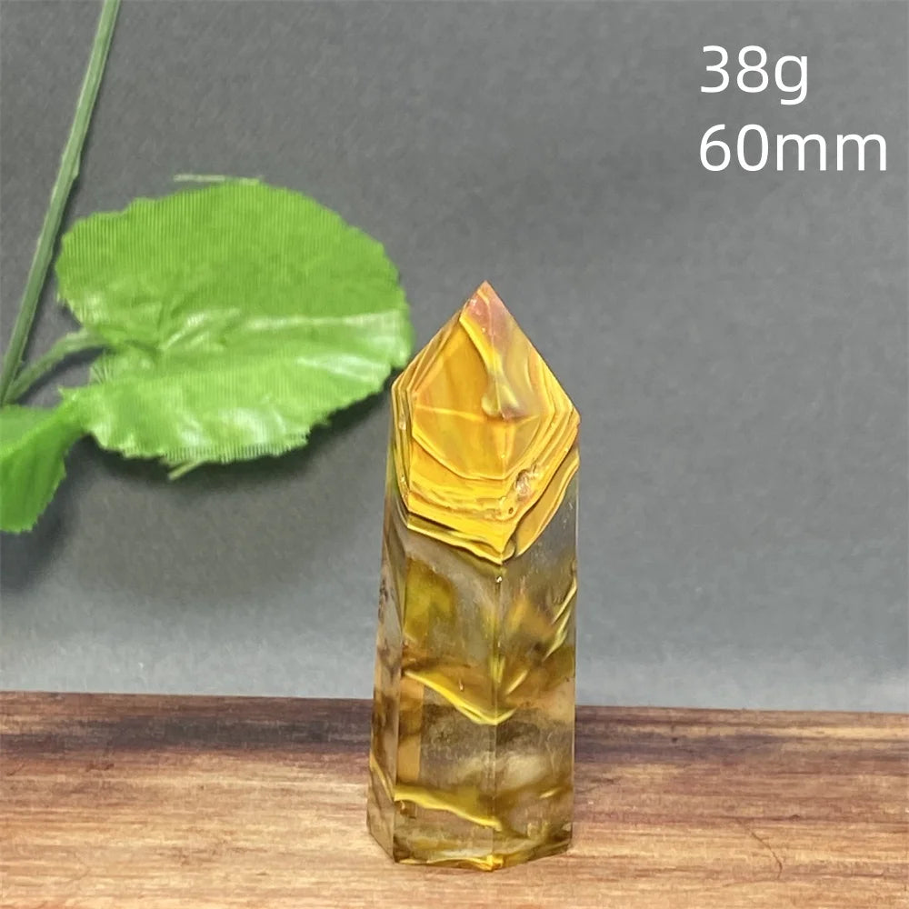 1PC Natural Tiger Skin Smelted Stone Crystal Tower Yellow Stripe Pyramid Obelisk Home Decor Gift
