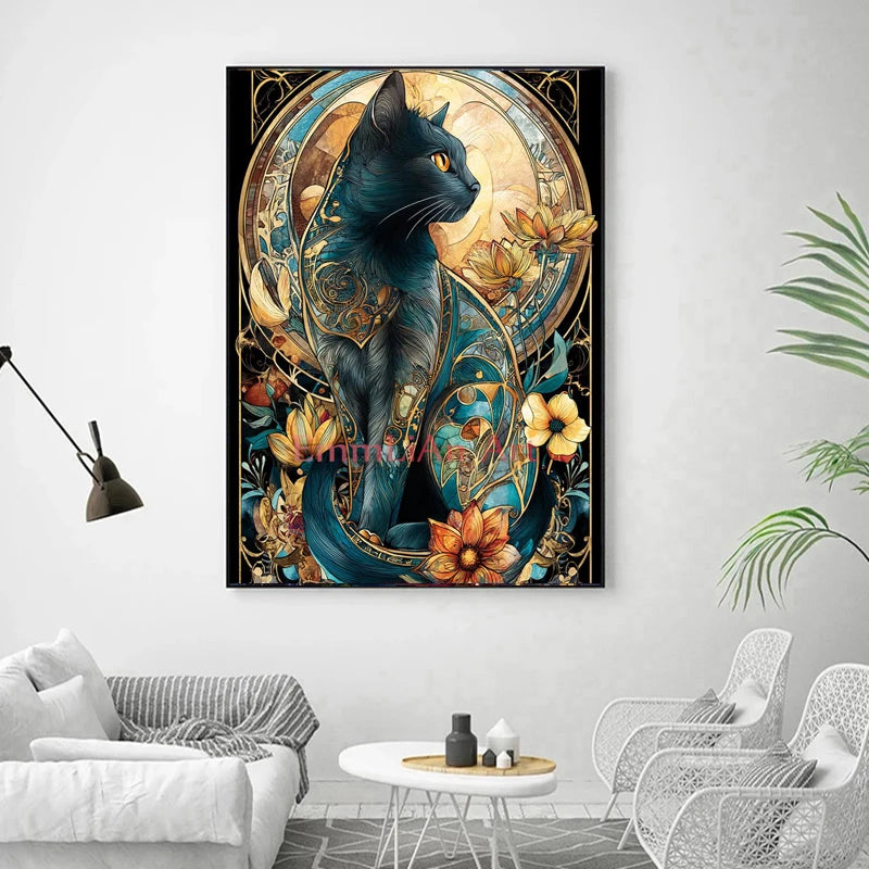 100% Fairy Dust Diamond Painting Kit Black Cat Square Mosaic Embroidery Gem Cross Stitch Full Crystal Diamond Art Home Decor