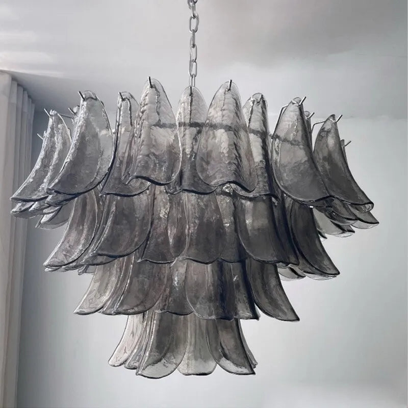Franch Murano Gray Glass Artistic Shell Design Indoor LED Chandelier Lamps for Bedroom Living Dining Room Home Decor Lighting