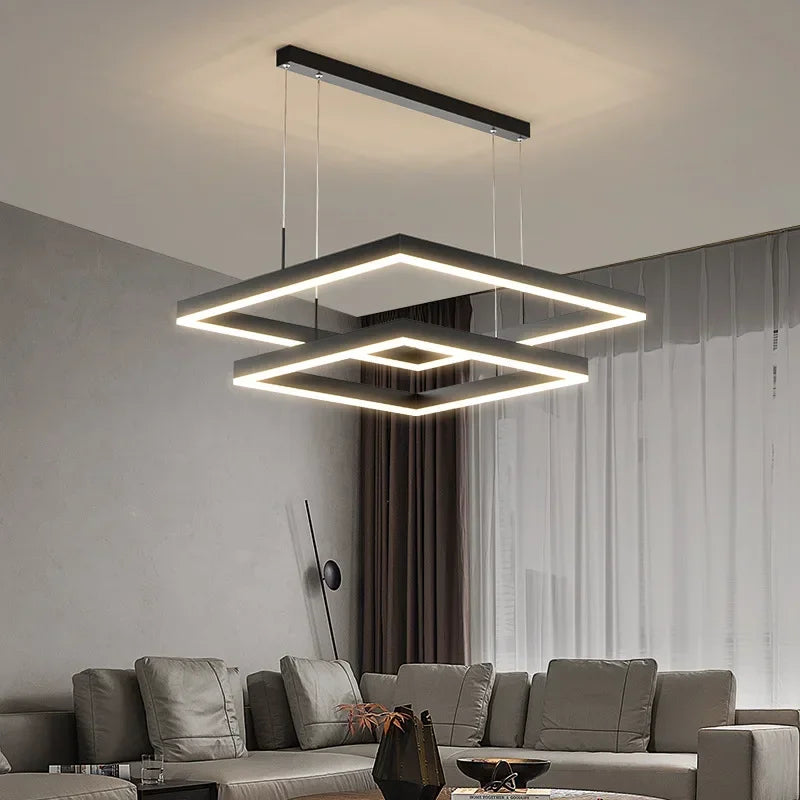 Modern Led Square chandelier Bedroom Table Dining Living Room Kitchen Island Dimmable Pendant lamp Home Decor Lusters Fixture