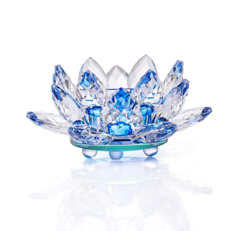 Handcrafts Crystal Lotus Flower Candlesticks Glass Tealight Candle Holders Ornament Buddhist supplies Home Decor