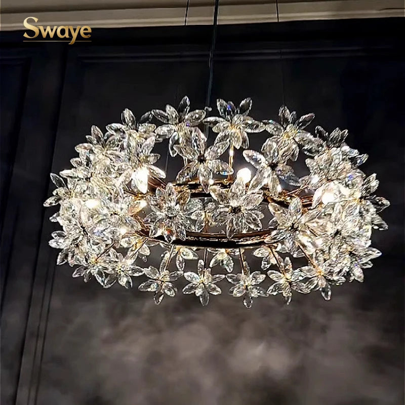Modern Luxury Art LED Ceiling Chandeliers Lamps Flowers Crystal Pendant Lights Home Decor Bistro Villa Lobby Living Stair Indoor