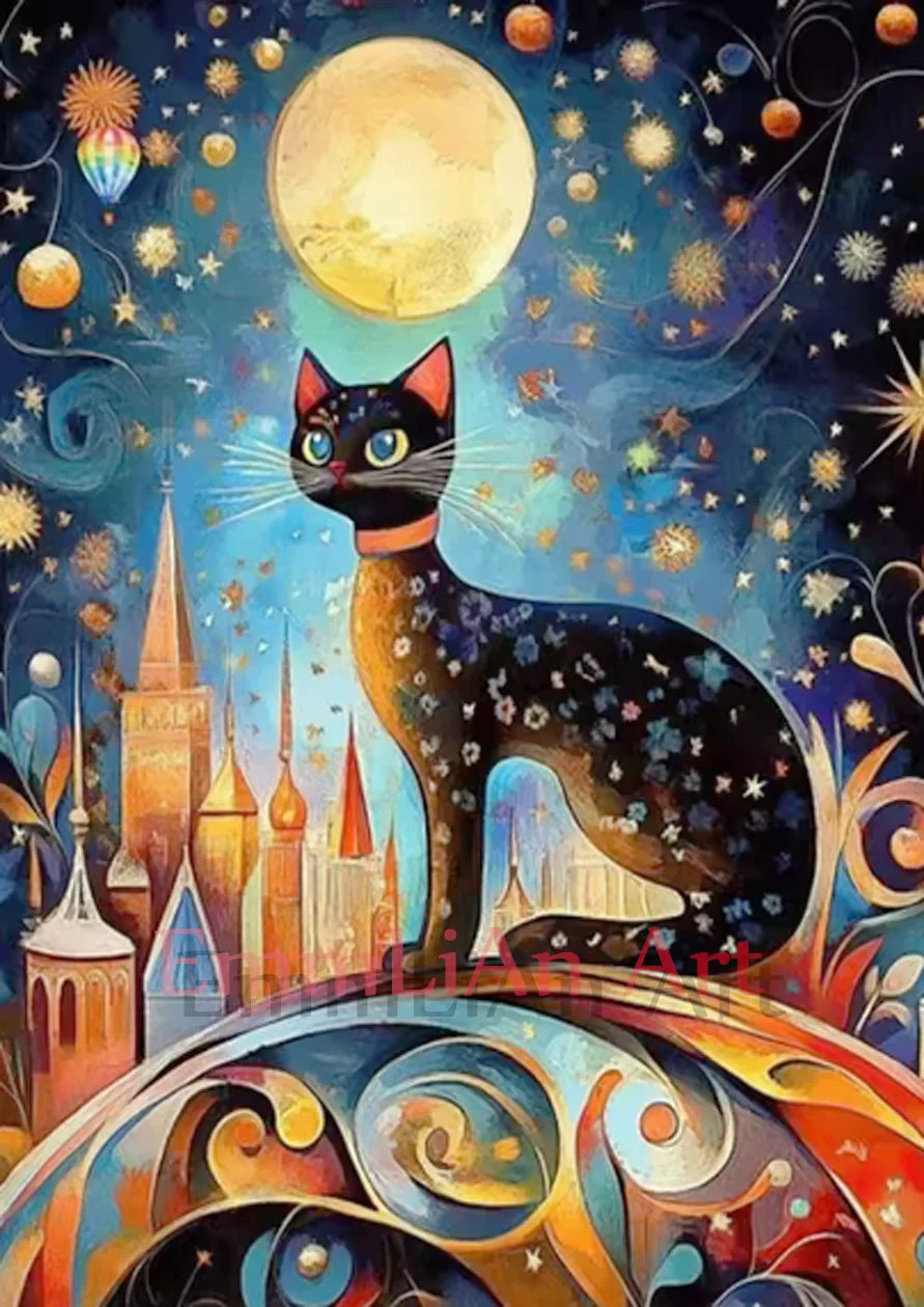 100% Fairy Dust Diamond Painting Kit Black Cat Square Mosaic Embroidery Gem Cross Stitch Full Crystal Diamond Art Home Decor