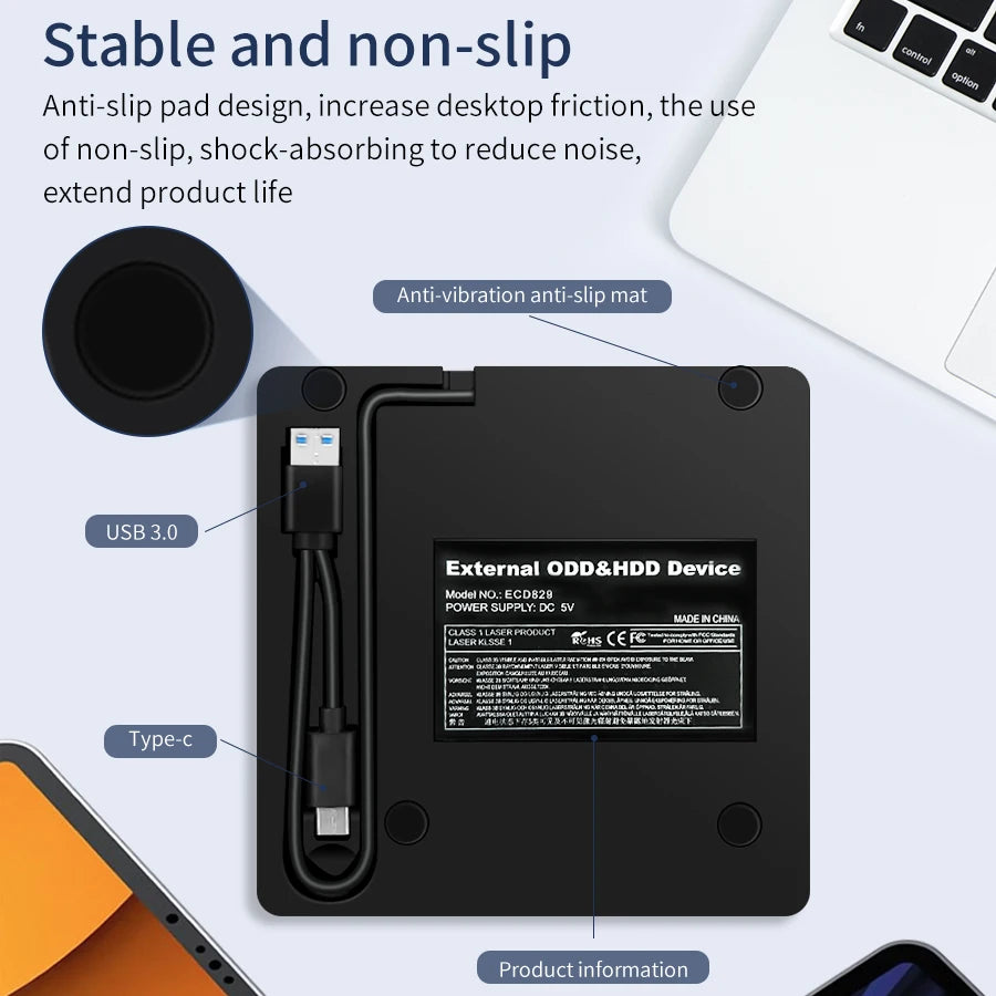 2 in 1 USB 3.0 Type C External DVD RW CD Writer Slim Drive Burner Reader Player Optical Drives For Laptop PC Portable DVD Burner