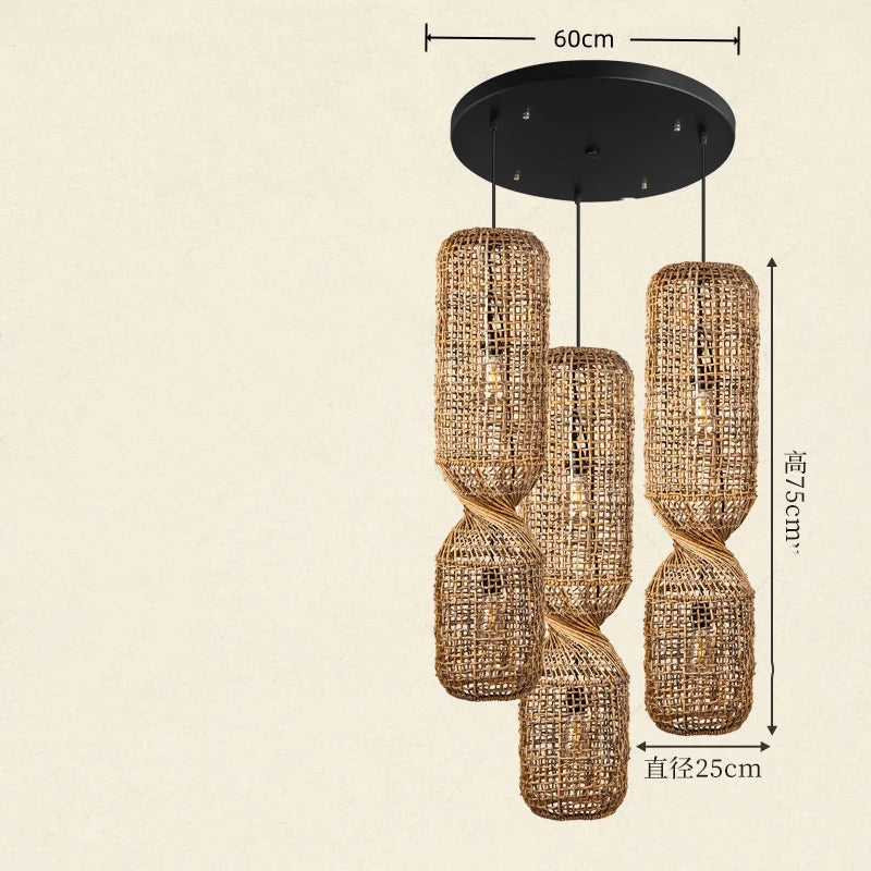 Japanese Wabi Sabi Retro Rattan Pendant Lamp Zen Tea Room Homestay Hotel Restaurant Bar Counter Chandelier Home Decor Lighting