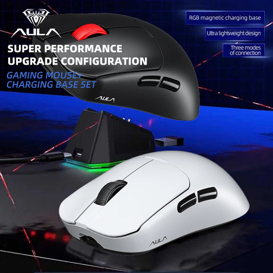 AULA SC380 Pro Gaming Mouse With Adjustable 12000 DPI PAW3311 Sensor Tri-Modes Wireless 59g Lightweight Mouse With Charging Base