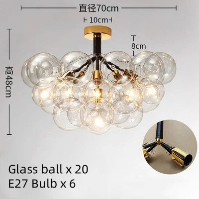 Modern Bubble Transparent Glass Ball Ceiling Lamp Crystal Ball Pendant Light with E27 Bulb for Living Room Bedroom Home Decor