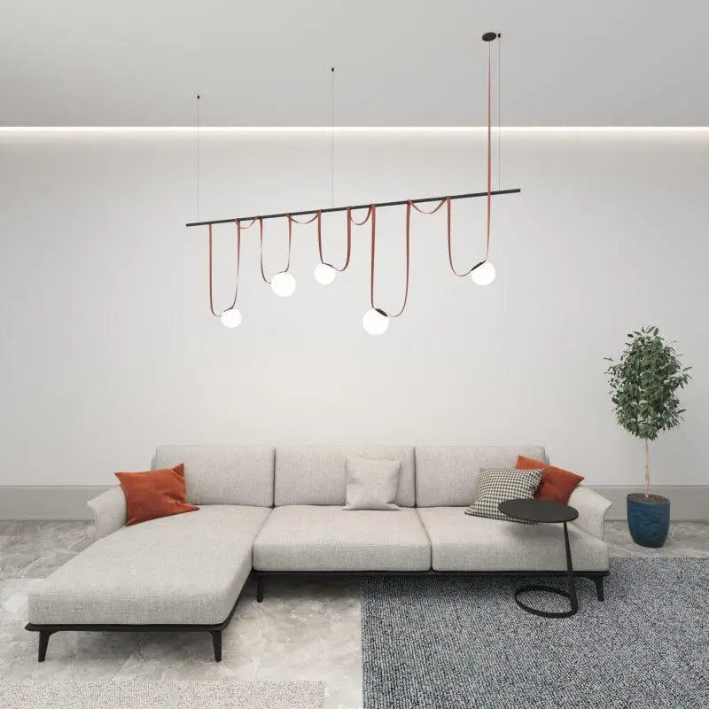Modern Trendy Black Red Long Belt LED Chandelier Home Decor Lumunaire Indoor Lighting Lamp For Dinning Room Bar Bedroom