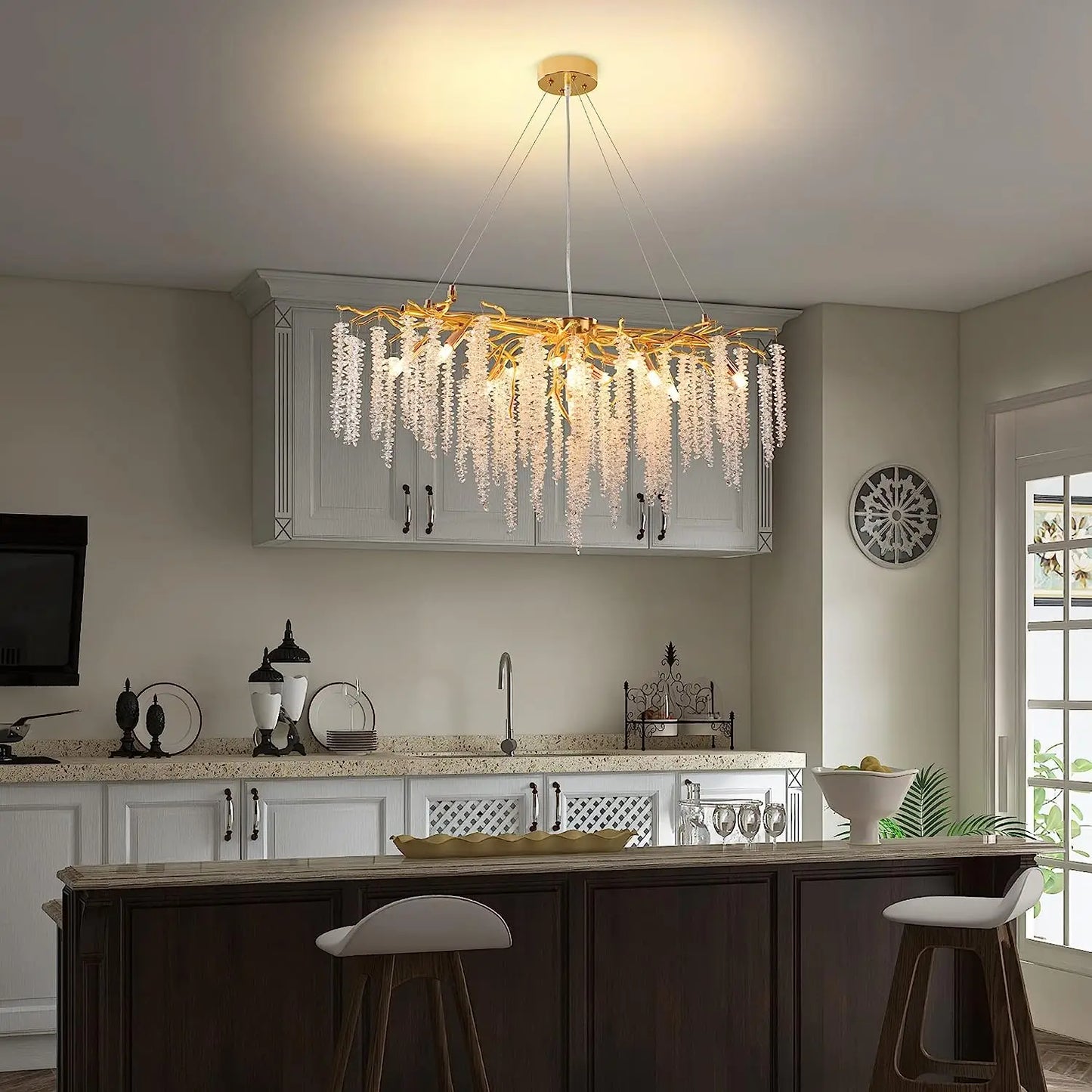 Modern Led Crystal Chandelier Branches For Dining Room Art Pendant Lamp Villa Hall Hanging Home Decor Lighting Fixture