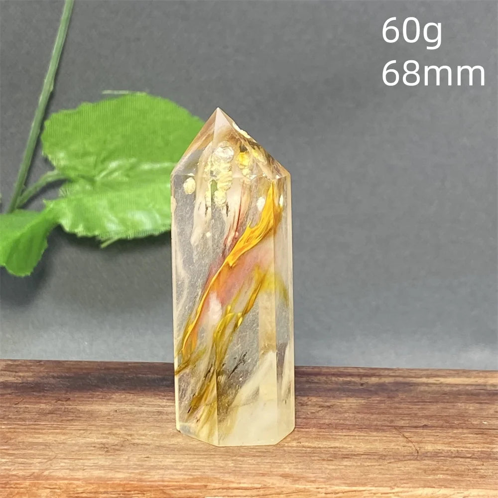 1PC Natural Tiger Skin Smelted Stone Crystal Tower Yellow Stripe Pyramid Obelisk Home Decor Gift