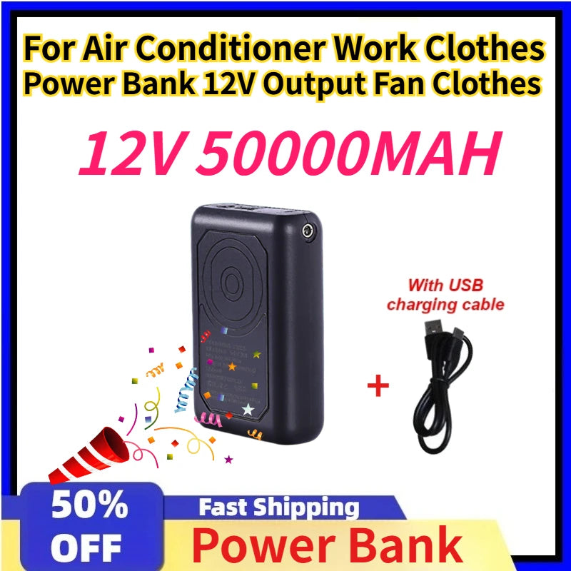 50000MAH Large Capacity Powerbank For Air Conditioner Work Clothes Power Bank 12V Output Fan Clothes Lithium Battery Accessories