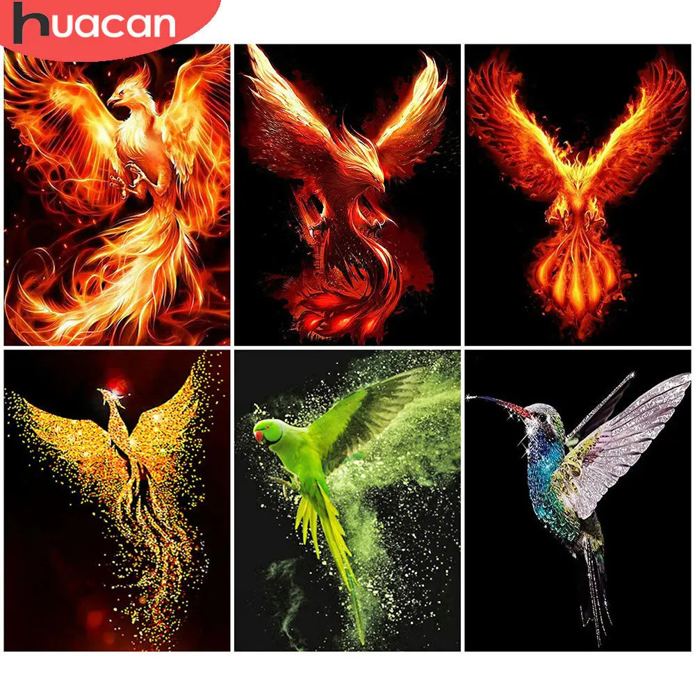 HUACAN 5D Phoenix Diamond Embroidery Animal Full Square Round Painting Bird Mosaic Rhinestone Pictures Home Decor