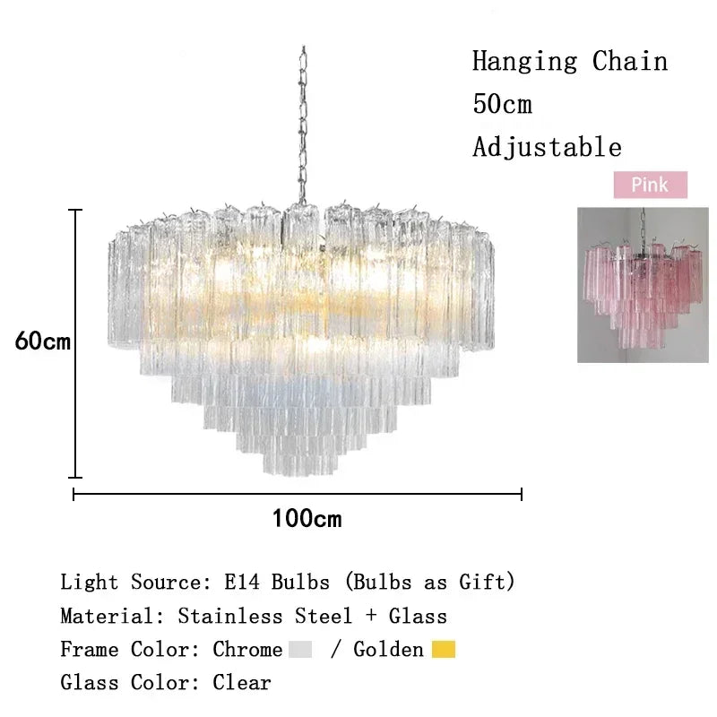 Luxury Italian Crystal Strips Murano Chandelier Customizable Ceiling Pendant Light for Villa Living Room High-End Home Decor