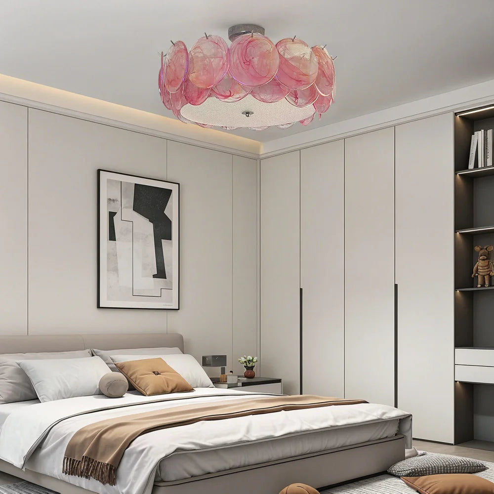 Murano Glass Flush Mount Ceiling Light Modern Round Chrome Brass Finish Lamp for Living Room Dining Room Bedroom Home Decor