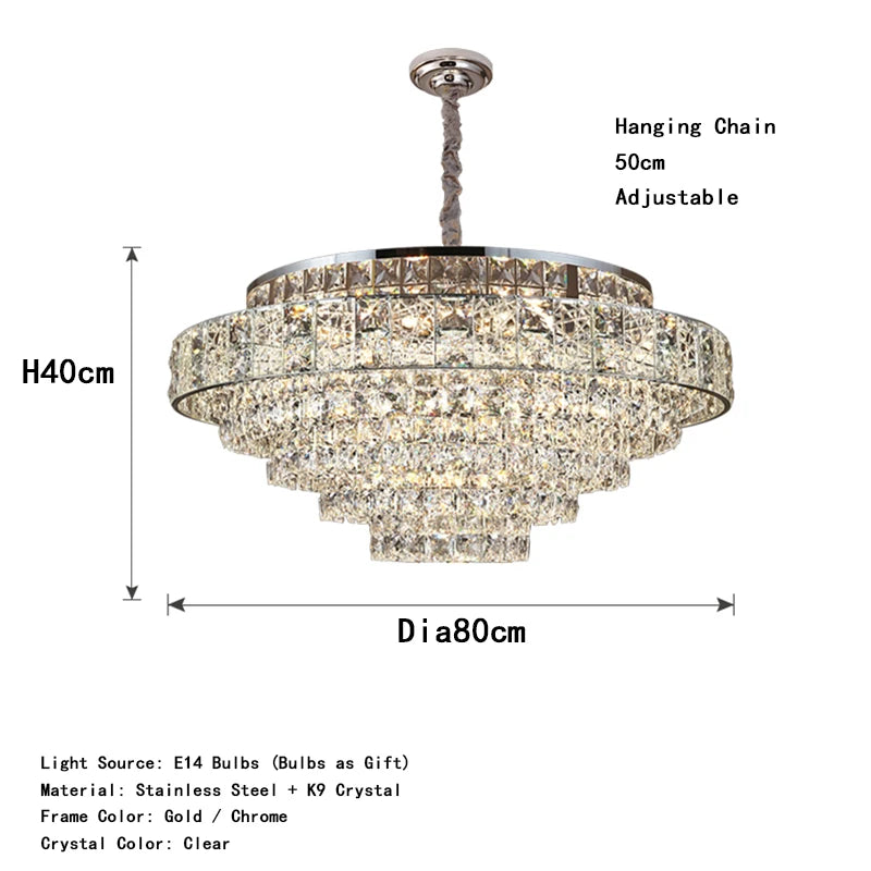 Crystal Ceiling Chandelier Modern Designer Home Decor Round Hanging Lamps for Living Room Golden / Chrome Stainless Steel Lustre