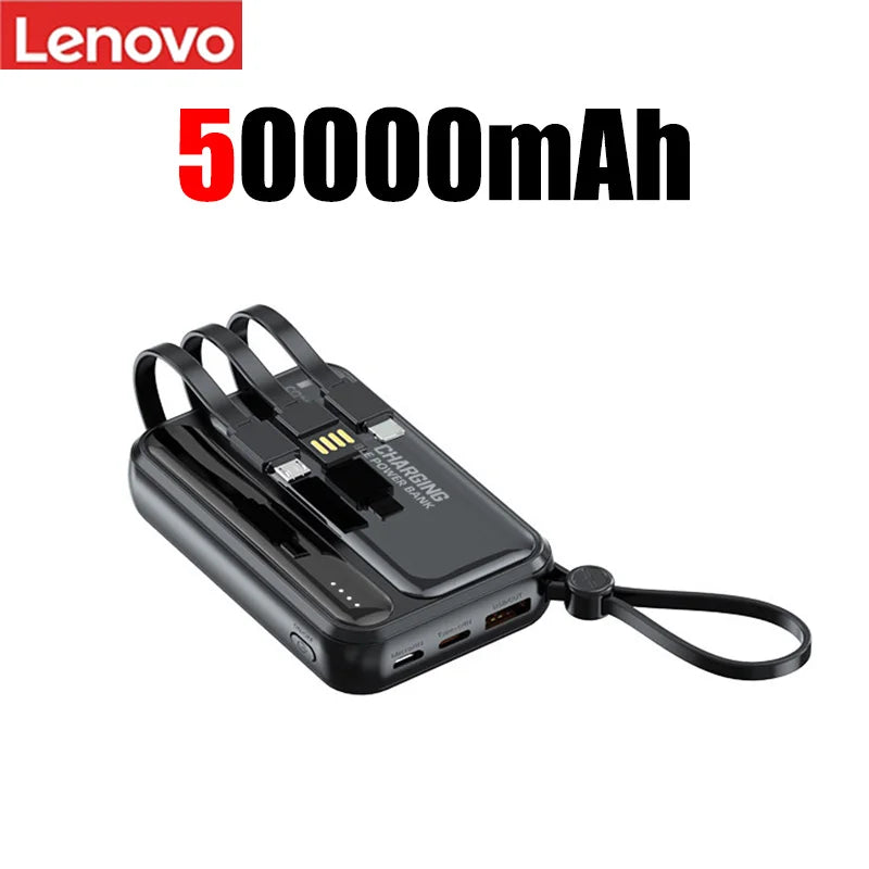 Lenovo 50000mah Large Capacity Power Bank 4in1 Built In Cables Intelligent Digital Display Light Portable Battery For Iphone New
