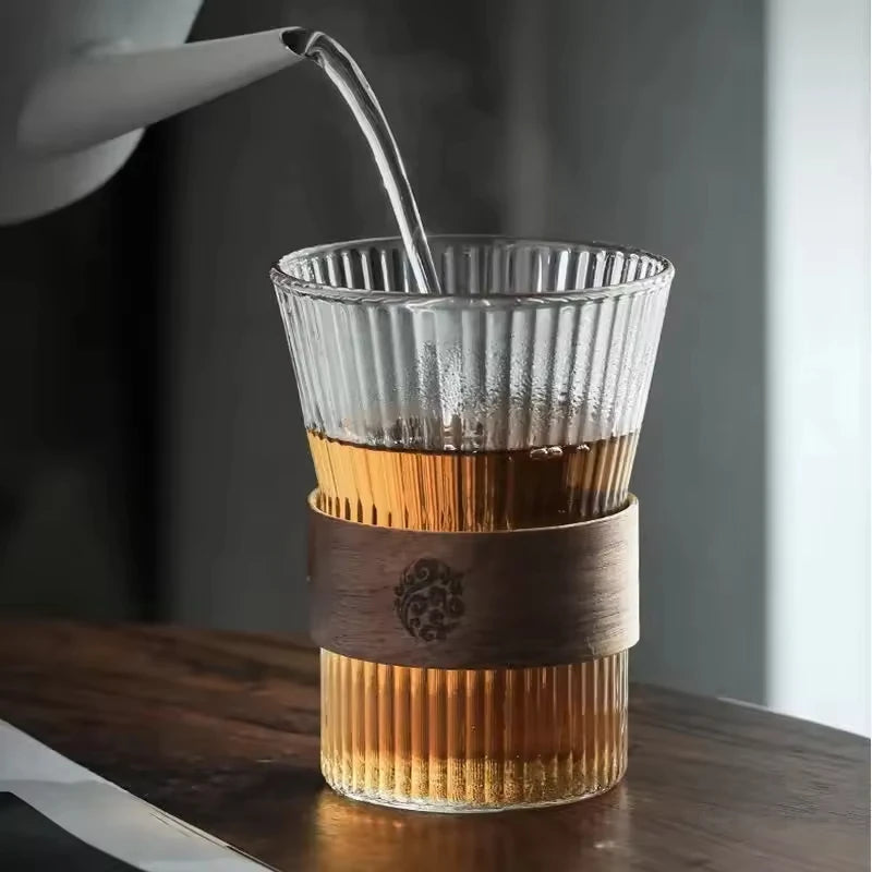300 ml Glass Iced Coffee Cup, Milk Tea Drinking Mug with Leather Grip for Latte, Cocktail, Juice & Home Decor