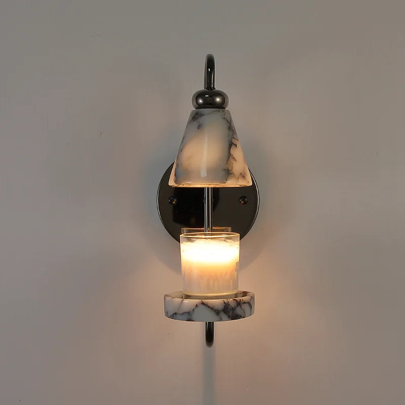 Modern Luxury Marble Wall Sconce Candle Holder Natural Stone Wall Lamp for Bedroom Living Room Home Decor Bedside Lighting